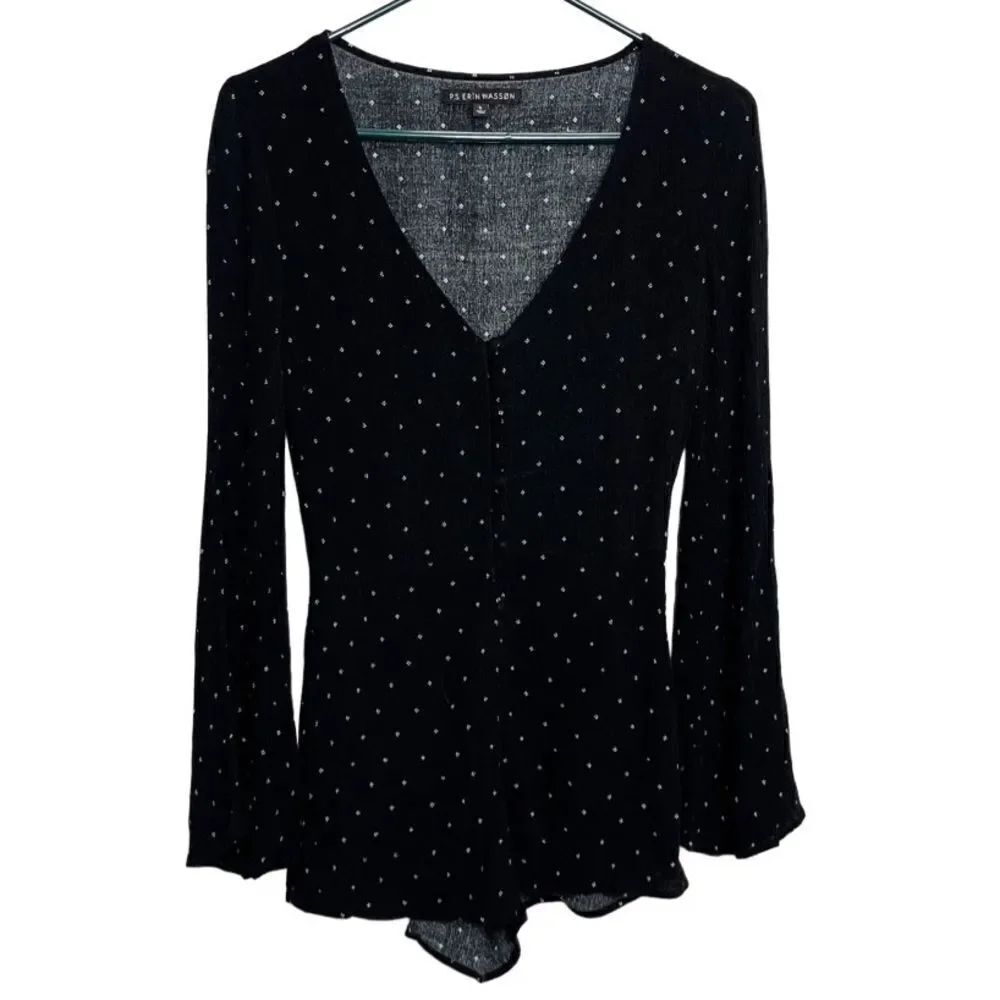 P.S. Erin Wasson Dotted Pattern Long Sleeve Romper Black & White Small